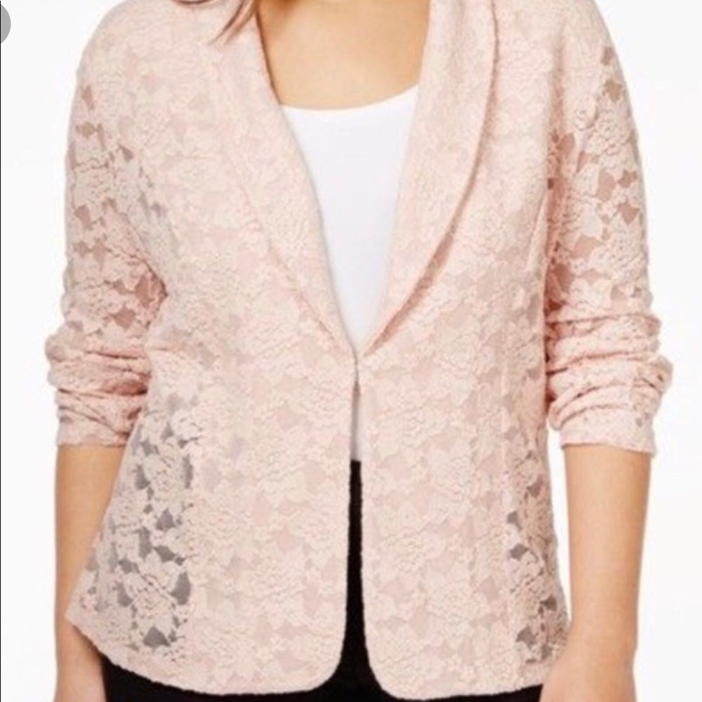 INC Plus Size, Sheer Lace Blazer, Pink 2X